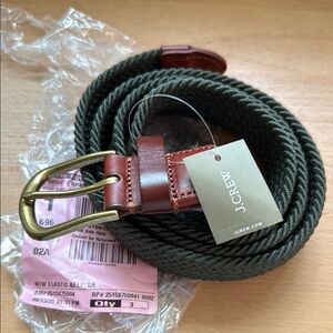 J. Crew Green Woven Elastic Belt with Gold Round Buckle XL NWT